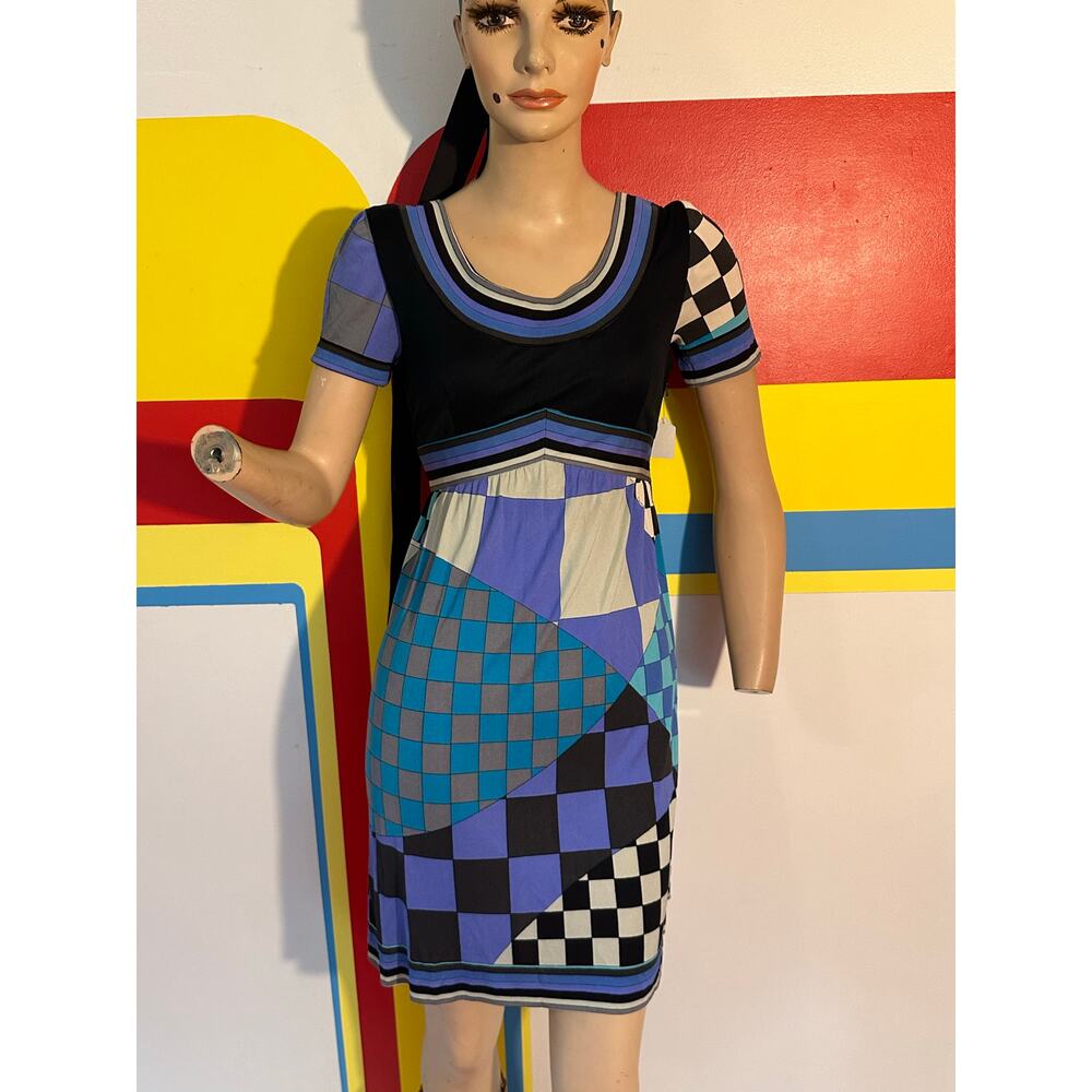 1960s 60s vintage Emilio Pucci silk jersey mini dress blue XS Italian geometric